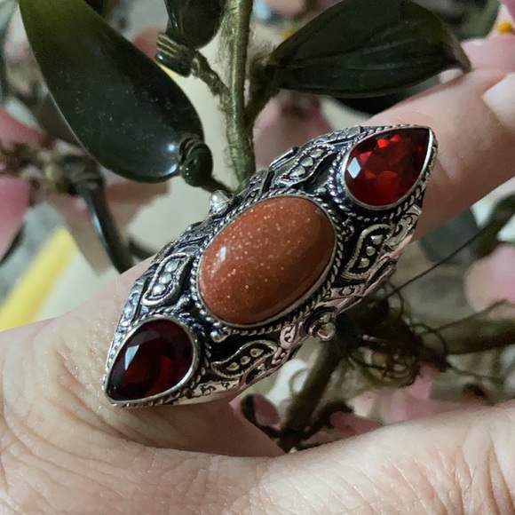 Vintage 925 gold stone & ruby ring - Picture 8 of 8